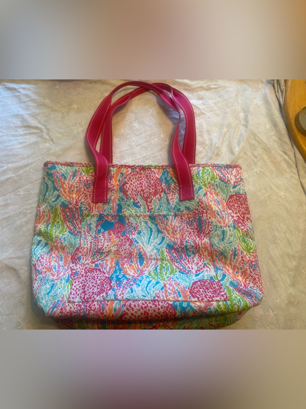 Lilly Pulitzer Insulated Cooler Beach Tote Bag- Let’s Cha Cha Coral Reef Print